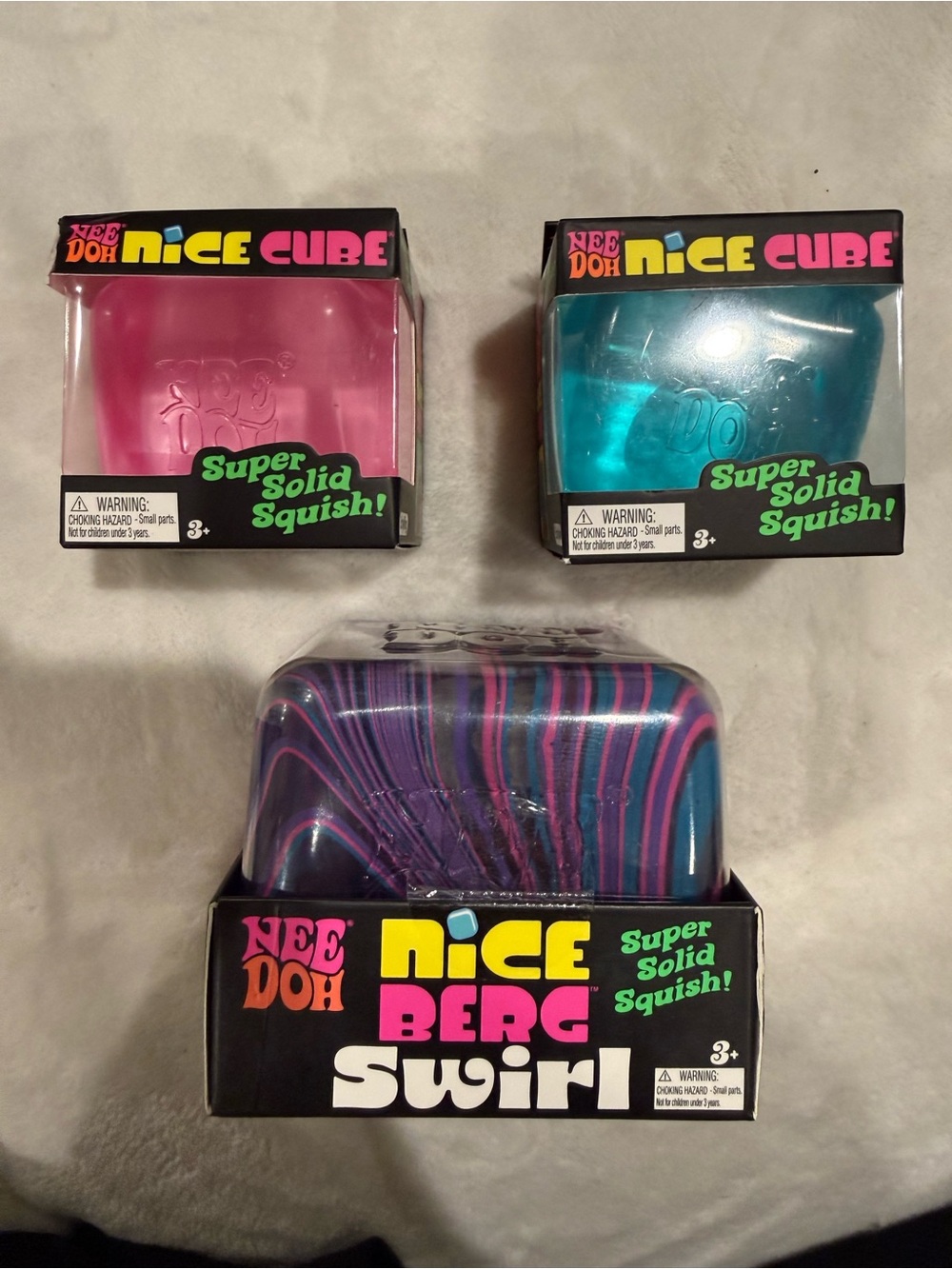 NEEDOH 1 Jumbo Nice Berg Swirl Squish Toy & 2 Nice Cubes Viral Authentic NEW